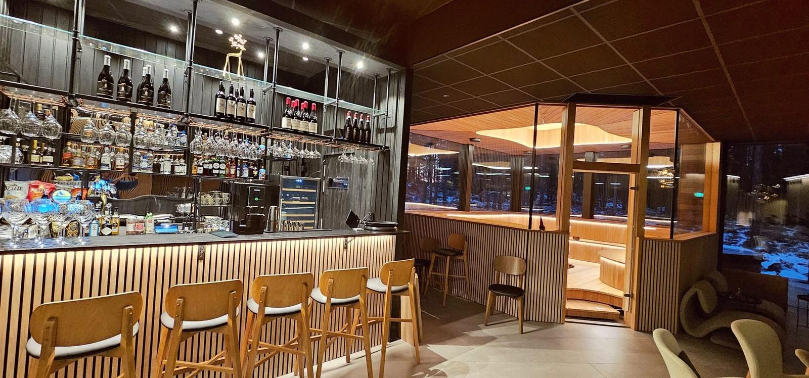 Bar counter in the evening