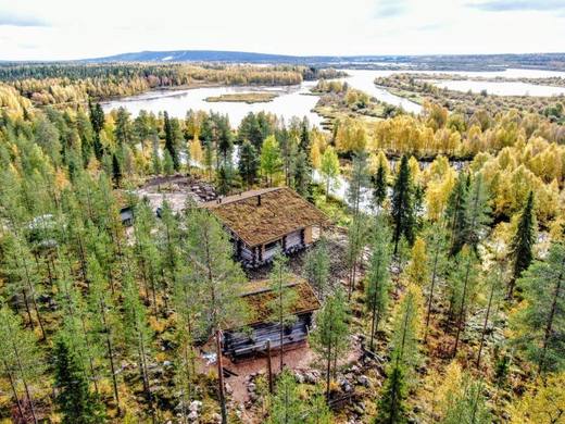 Luxury Log Villa by the river from above