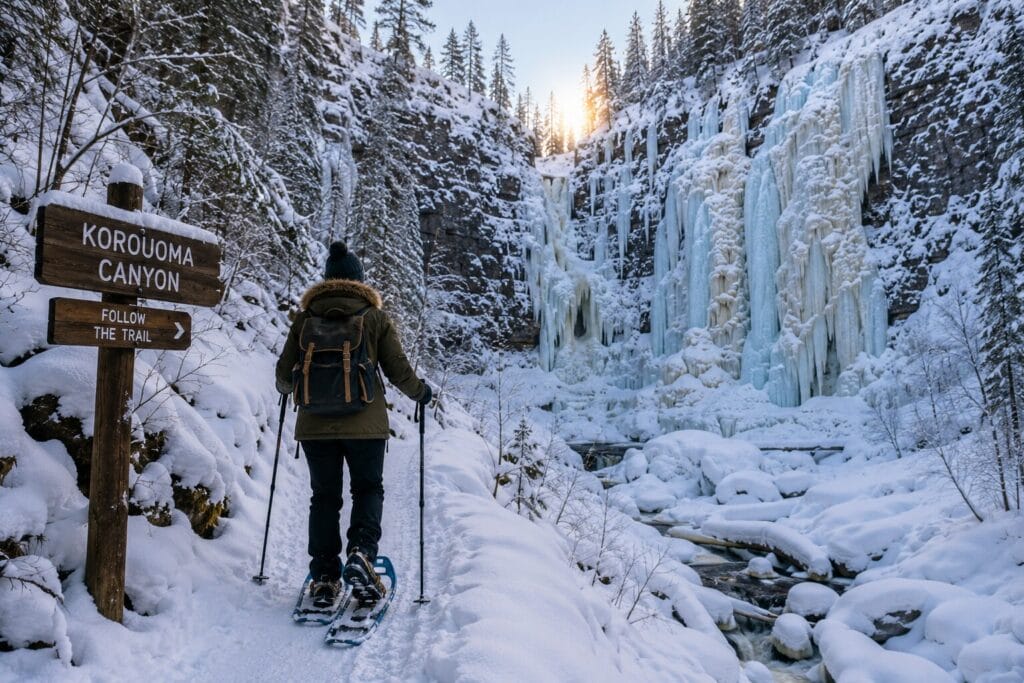Snowshoe to the Frozen Waterfalls of Korouoma Canyon
