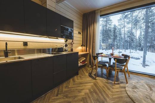 Kitchen and dining table at the panorama window