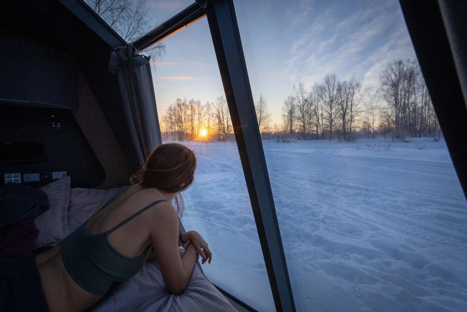 Guest gazing at the winter view