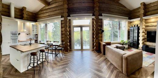 Open-plan living and kitchen with patio doors
