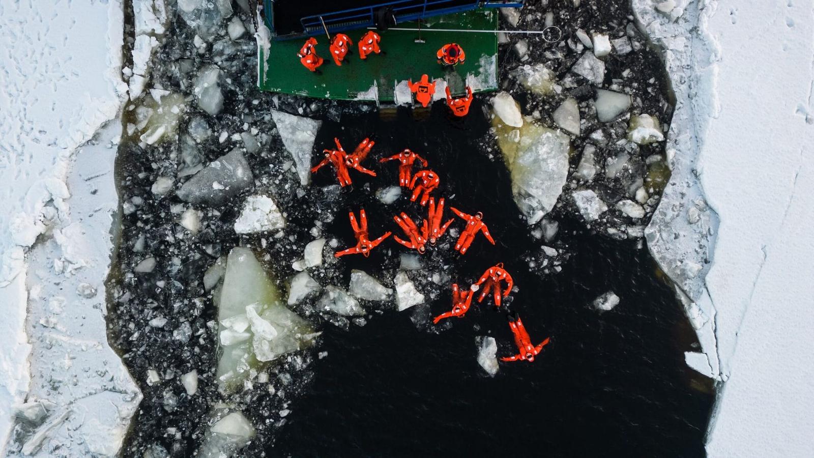 Polar Explorer icebreaker in frozen sea